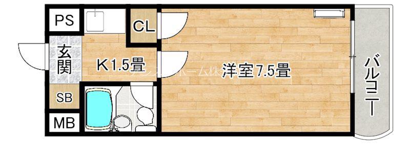 少林寺TKハイツ(1K/4階)の間取り写真
