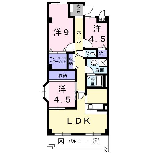 シェリール河崎2(3LDK/4階)の間取り写真