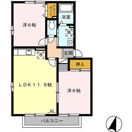 サンフローラ A棟(2LDK/2階)の間取り写真