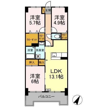 ヒロ末広(3LDK/7階)の間取り写真