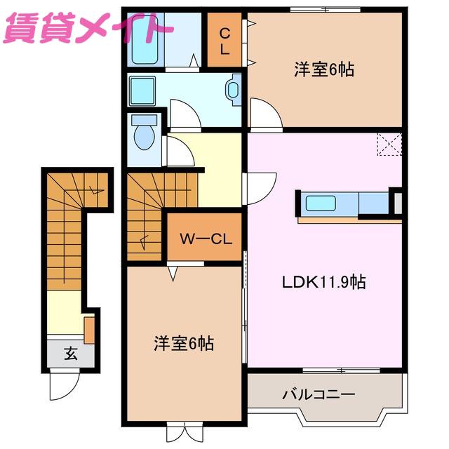 マンダリン ヒル(2LDK/2階)の間取り写真