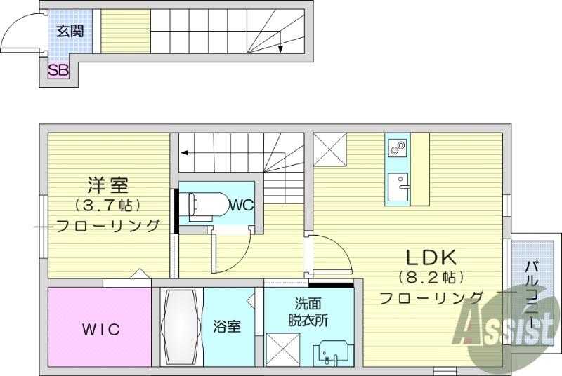 フルール B(1LDK/2階)の間取り写真