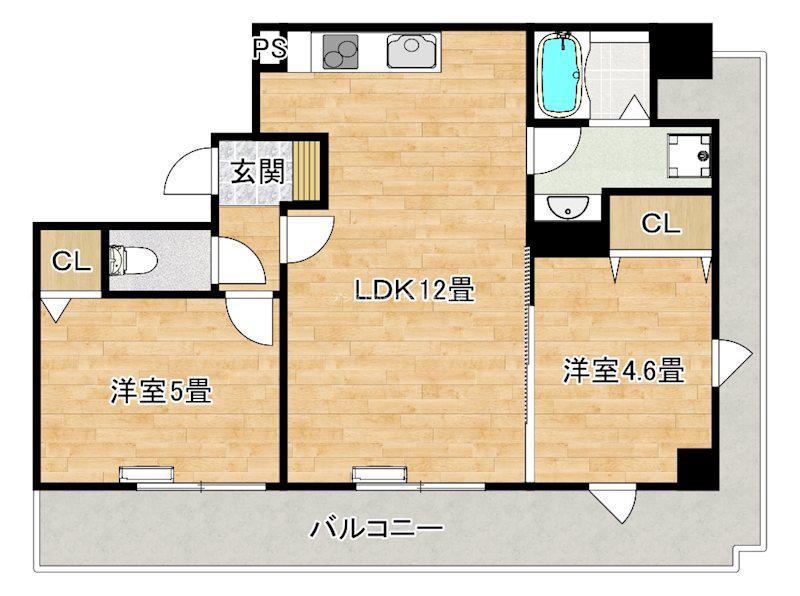 プレステージ12番館(2LDK/2階)の間取り写真