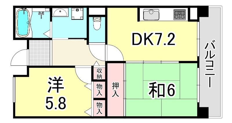 URパークタウン西武庫 5号棟(2DK/3階)の間取り写真