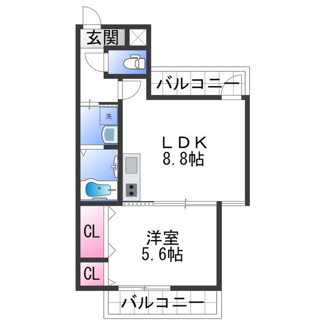 フジパレス新通(1LDK/2階)の間取り写真