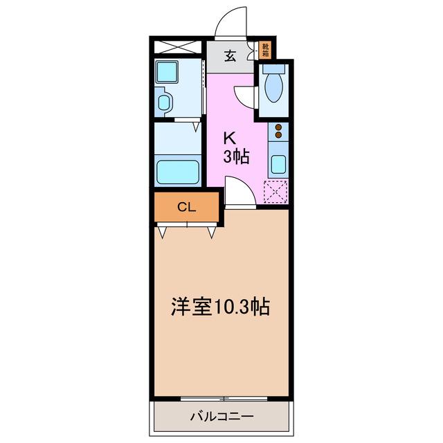 カーサ荒池(1K/2階)の間取り写真