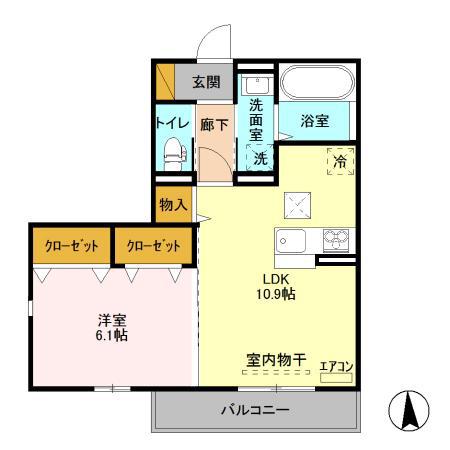 ゼピュロスみどりのC棟(1LDK/1階)の間取り写真