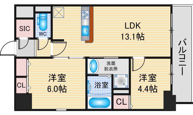 S-RESIDENCE高岳CLARITY(2LDK/5階)の間取り写真