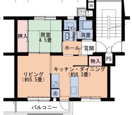 白鷺B10号棟(1LDK/5階)の間取り写真