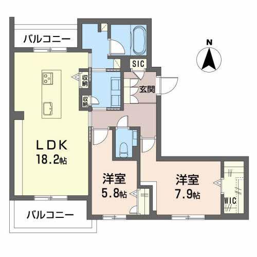 ヴィアソーレ覚王山(2LDK/2階)の間取り写真