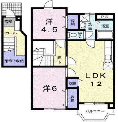 プロスパー大門(2LDK/2階)の間取り写真