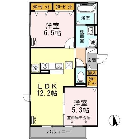 ブローニュ・シュル・メール(2LDK/1階)の間取り写真