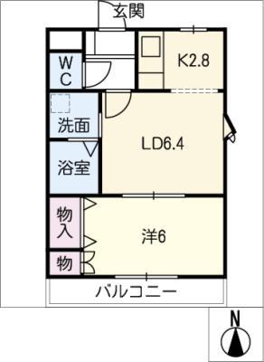 ピュアタウン(1LDK/2階)の間取り写真