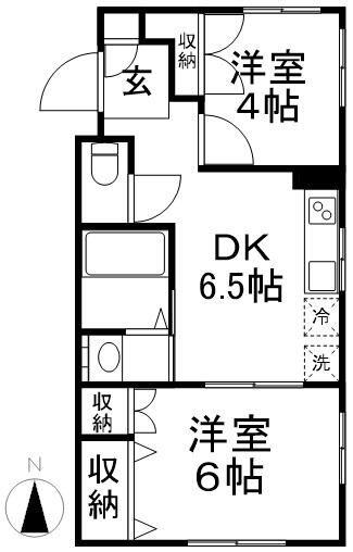 パラッツオカメリア(2DK/1階)の間取り写真