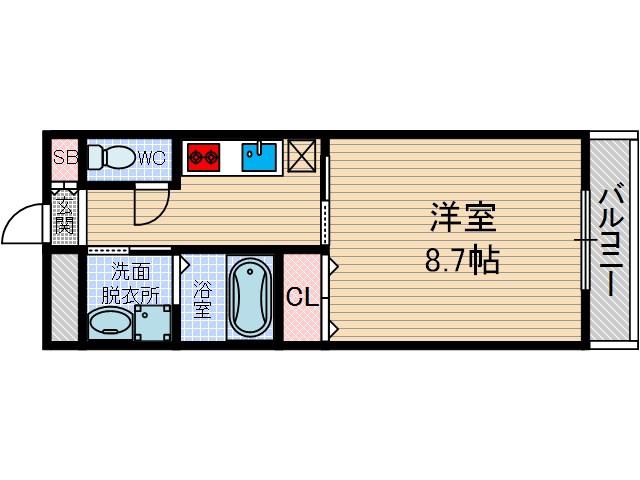 アンプルールクラージュ森脇(1K/2階)の間取り写真