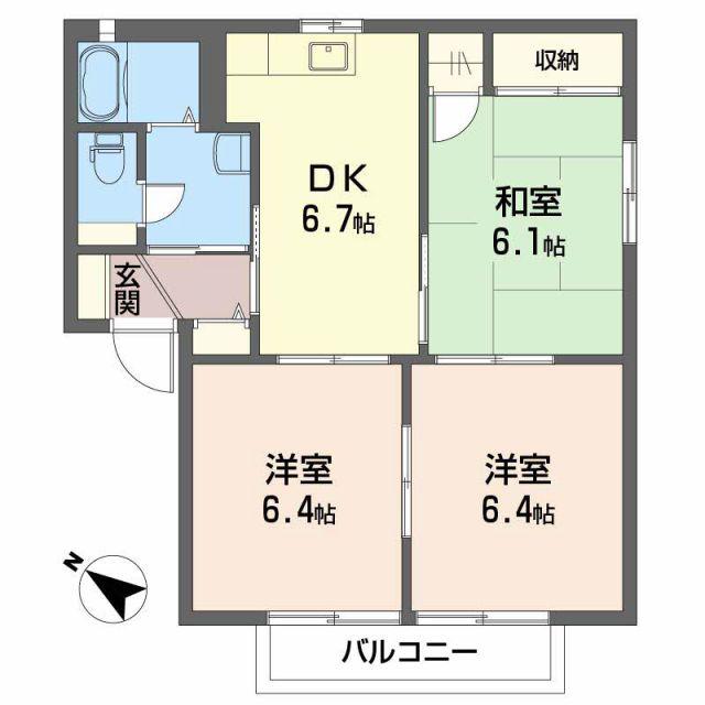 ハイムA.D.21 C棟(3DK/2階)の間取り写真