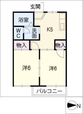 プチタウン下塩田A棟(2DK/1階)の間取り写真