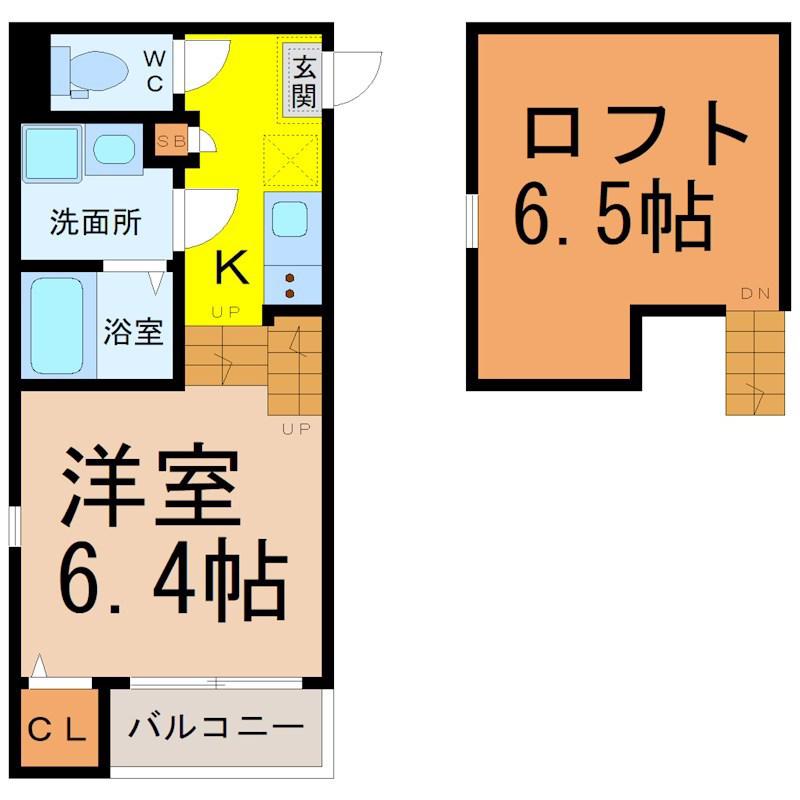 ハーモニーテラスほのか(1SK/2階)の間取り写真