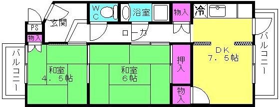 コーポ蝉ヶ丘(2DK/3階)の間取り写真