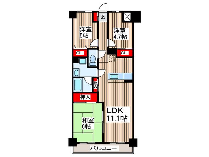 エランドールけやき(3LDK/5階)の間取り写真