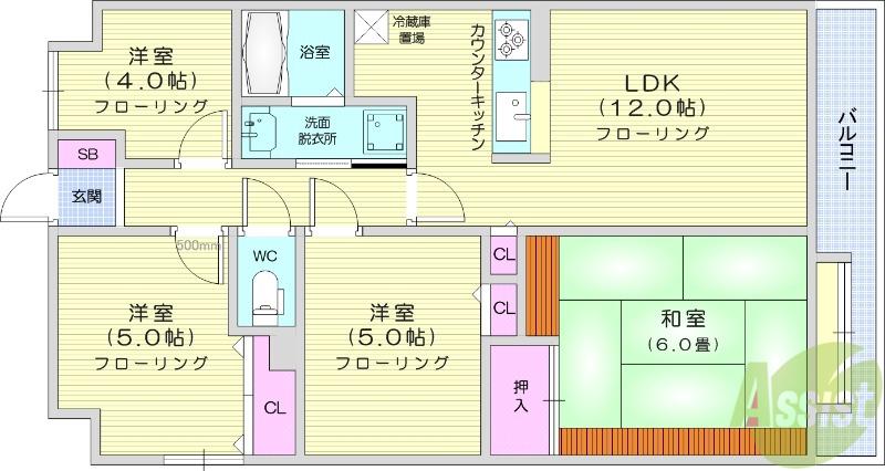 セザール第二富沢(4LDK/6階)の間取り写真