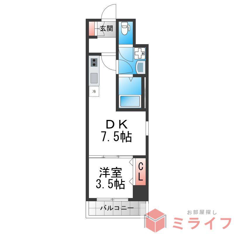 フウキレジデンス(1DK/4階)の間取り写真
