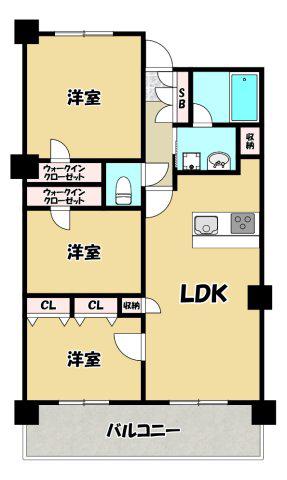 ロイヤルパーク桃坂(3LDK/9階)の間取り写真