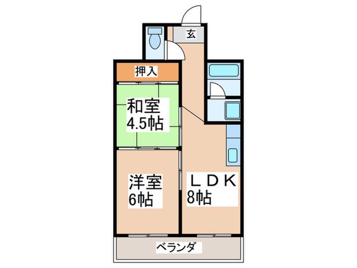 ハイツ鍛冶(2LDK/3階)の間取り写真