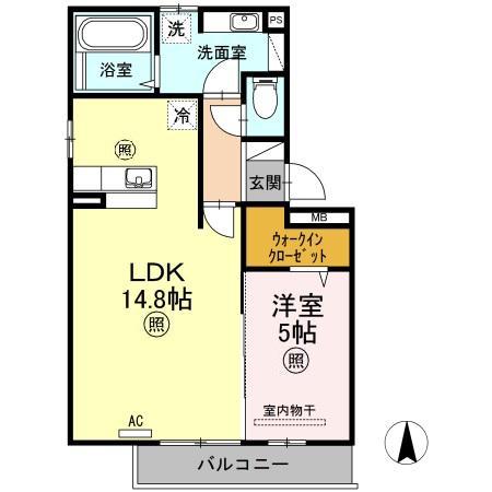 レジーナ車木(1LDK/2階)の間取り写真