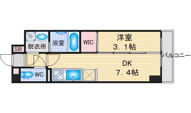 プレイズシード名城公園(1DK/5階)の間取り写真