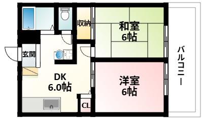 ハイツパークサイド(2DK/3階)の間取り写真