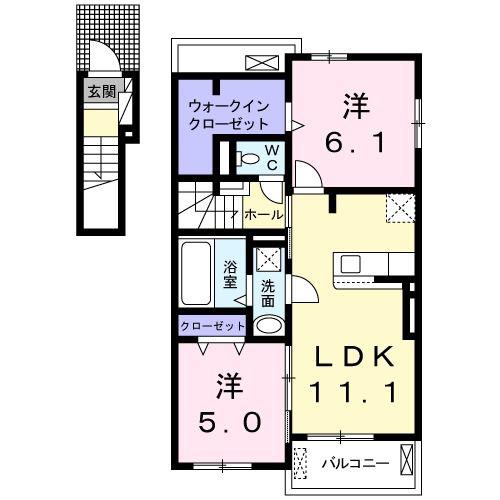 ワンハートII(2LDK/2階)の間取り写真