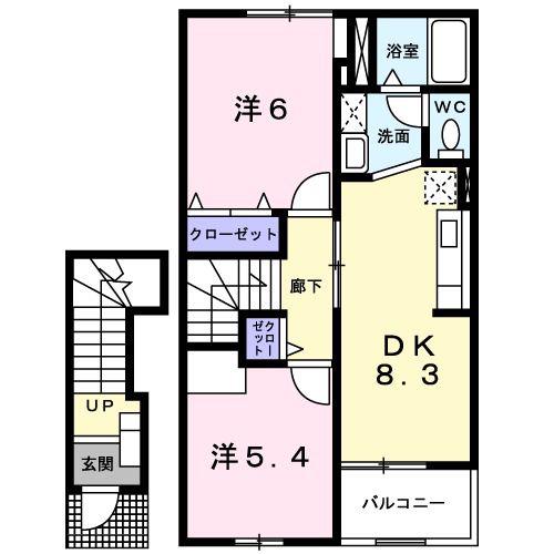 メゾン ドゥ コルーテ(2DK/2階)の間取り写真