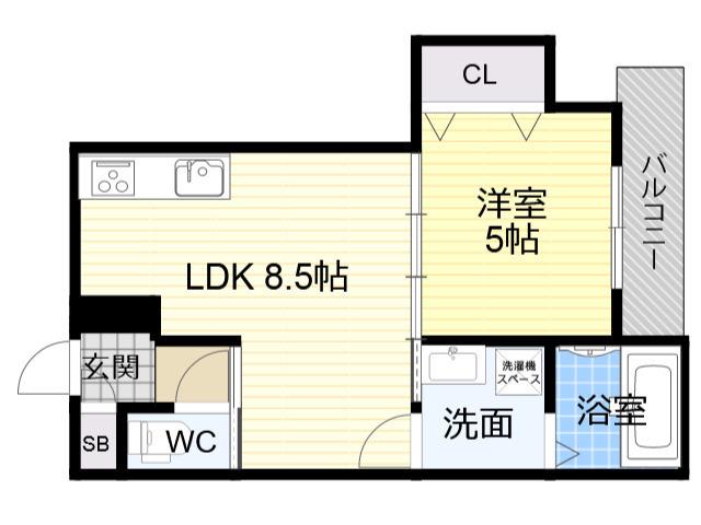 クリエオーレ茨田大宮Ⅲ(1LDK/3階)の間取り写真