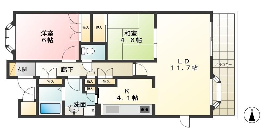 カーム府中(2LDK/5階)の間取り写真