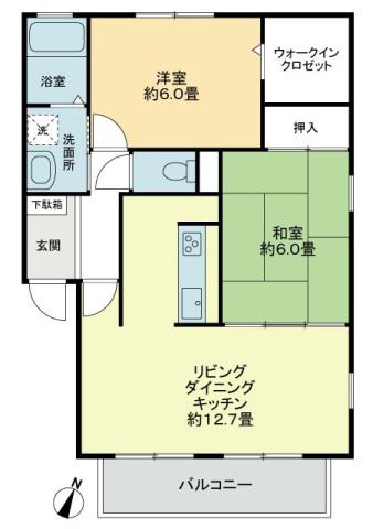 フォブール緑ヶ丘B(2LDK/1階)の間取り写真