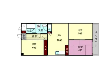 第6サンコウヒルズ(3LDK/4階)の間取り写真