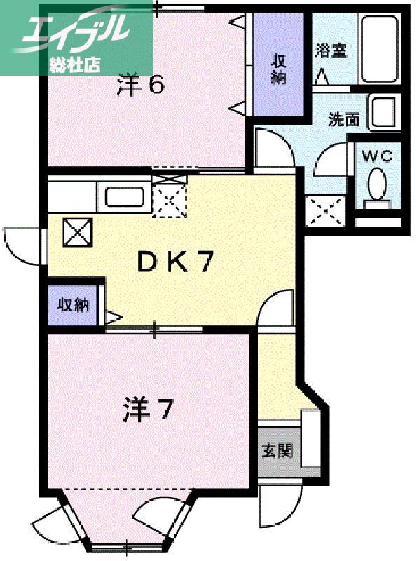 クレストハイムC(2DK/1階)の間取り写真