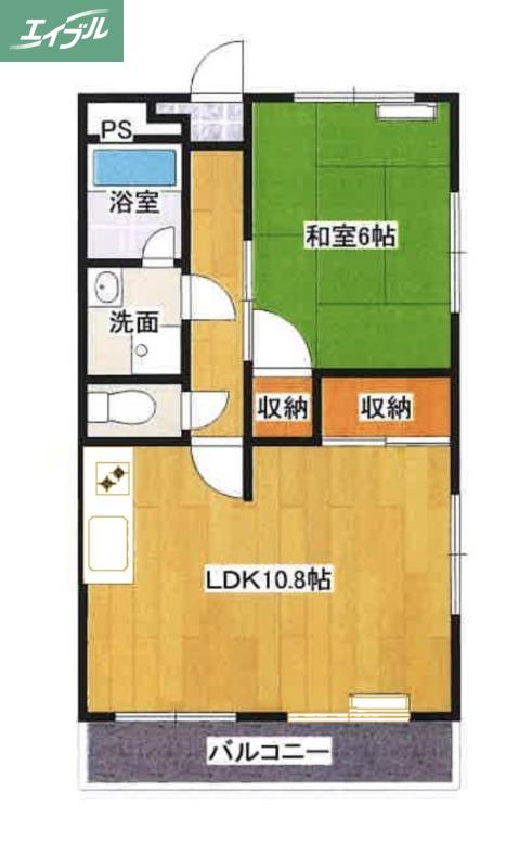 コーポサンワ(1LDK/2階)の間取り写真