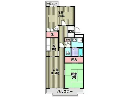 グリーンヒル小金台(2LDK/1階)の間取り写真