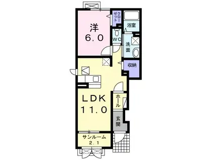 サン・ヤスダIIIB(1LDK/1階)の間取り写真
