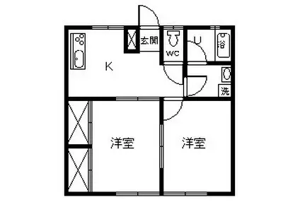 ハイツ1000(2K/1階)の間取り写真