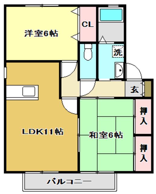 フローラ四月田A棟(2LDK/2階)の間取り写真
