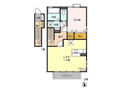 アルテール・ヒルズB(1LDK/2階)の間取り写真