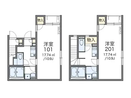 レオネクストフラワー三木III(1K/1階)の間取り写真