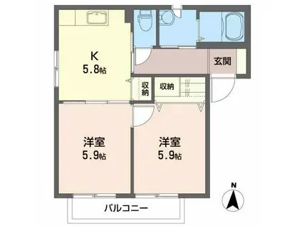 シャーメゾン西大通B(2K/2階)の間取り写真