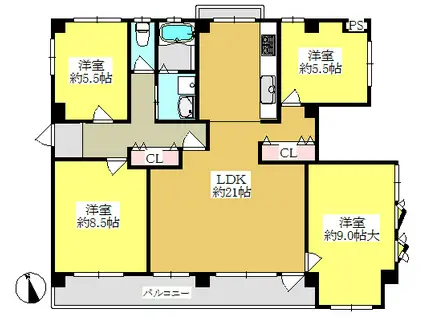 プチメゾン六番町II(4LDK/2階)の間取り写真