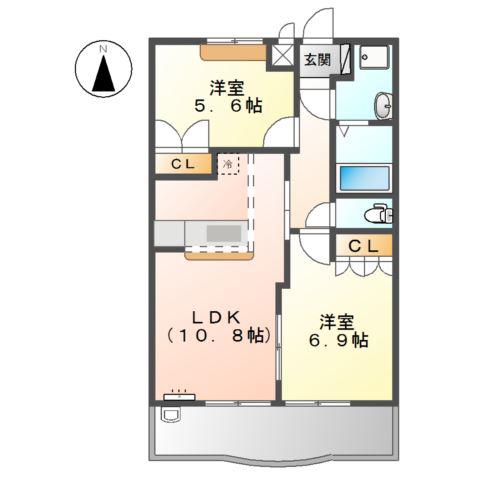 エスパートヴィル(2LDK/2階)の間取り写真