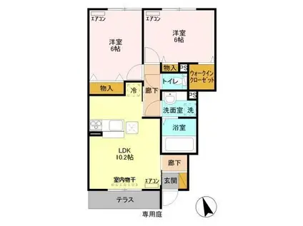 スローライフさしまII(2LDK/1階)の間取り写真