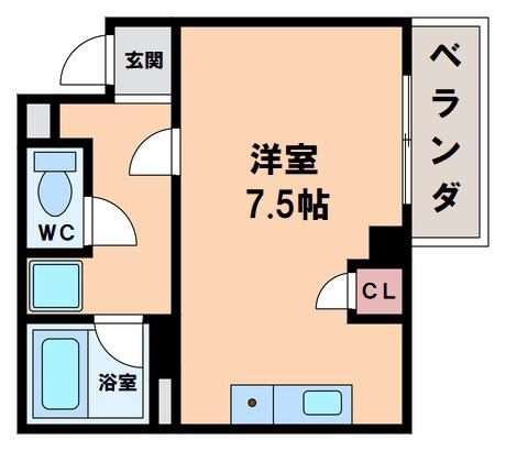 夕陽丘プラトー(1K/2階)の間取り写真